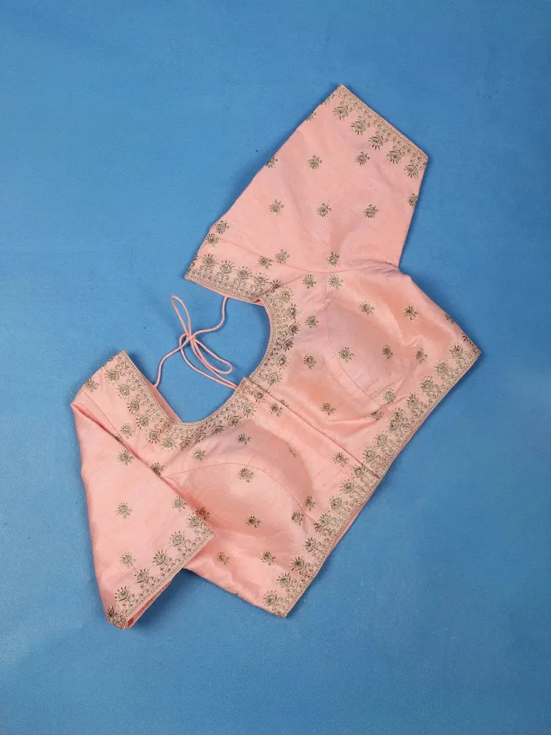 Peach Floral Embroidered Readymade Brocade Blouse 1
