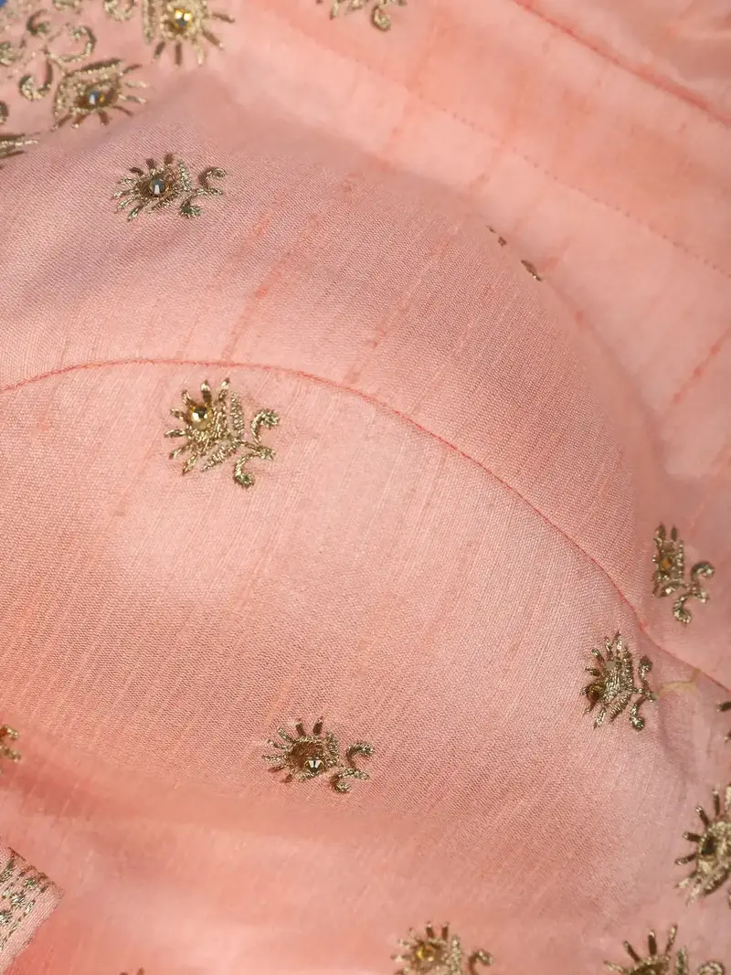 Peach Floral Embroidered Readymade Brocade Blouse 2