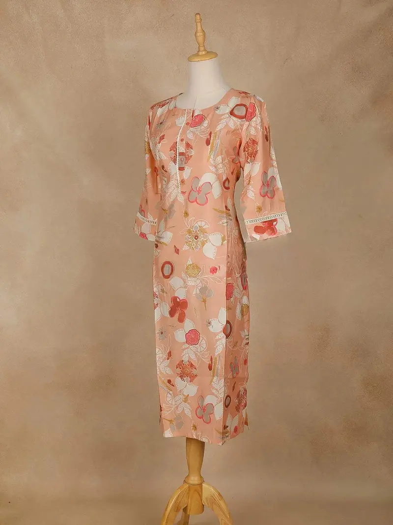 Peach Floral Printed Cotton Kurti 3
