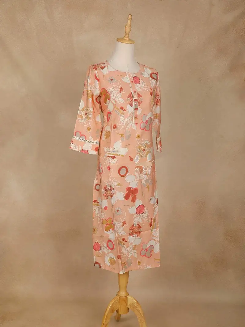 Peach Floral Printed Cotton Kurti 4
