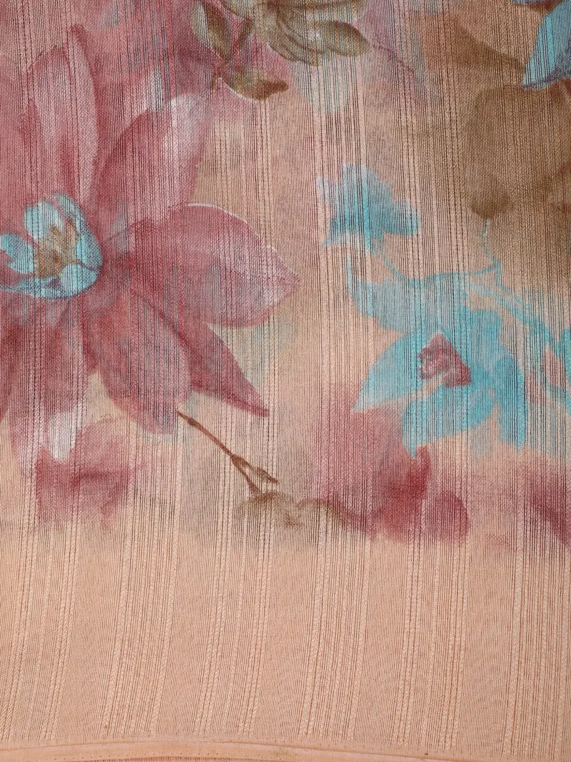 Peach Floral Printed Design Mixed Cotton Saree 2