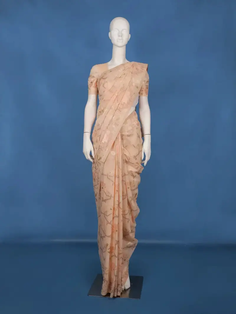 Peach Floral Woven Design Pure Cotton Saree 1