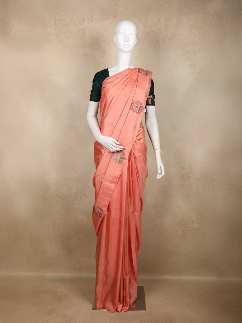 Peach Floral Woven Kanchipuram Silk Saree 1