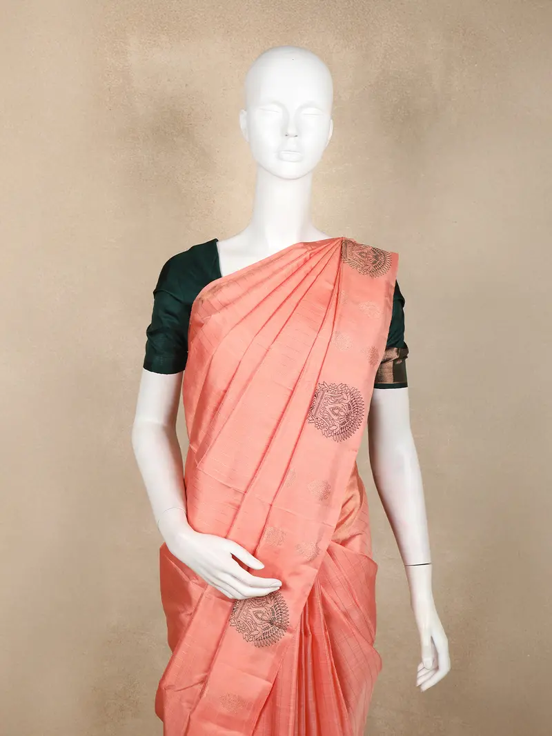Peach Floral Woven Kanchipuram Silk Saree 2