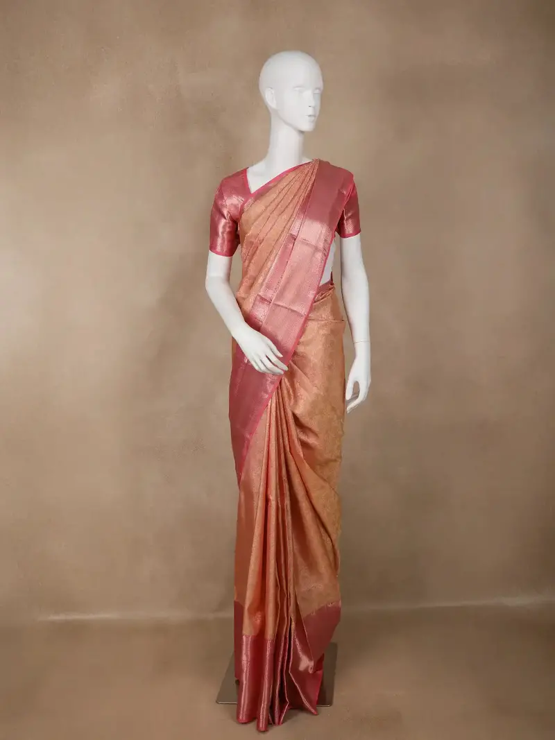 Peach Floral Woven Pure Kanchipuram Silk Saree 1