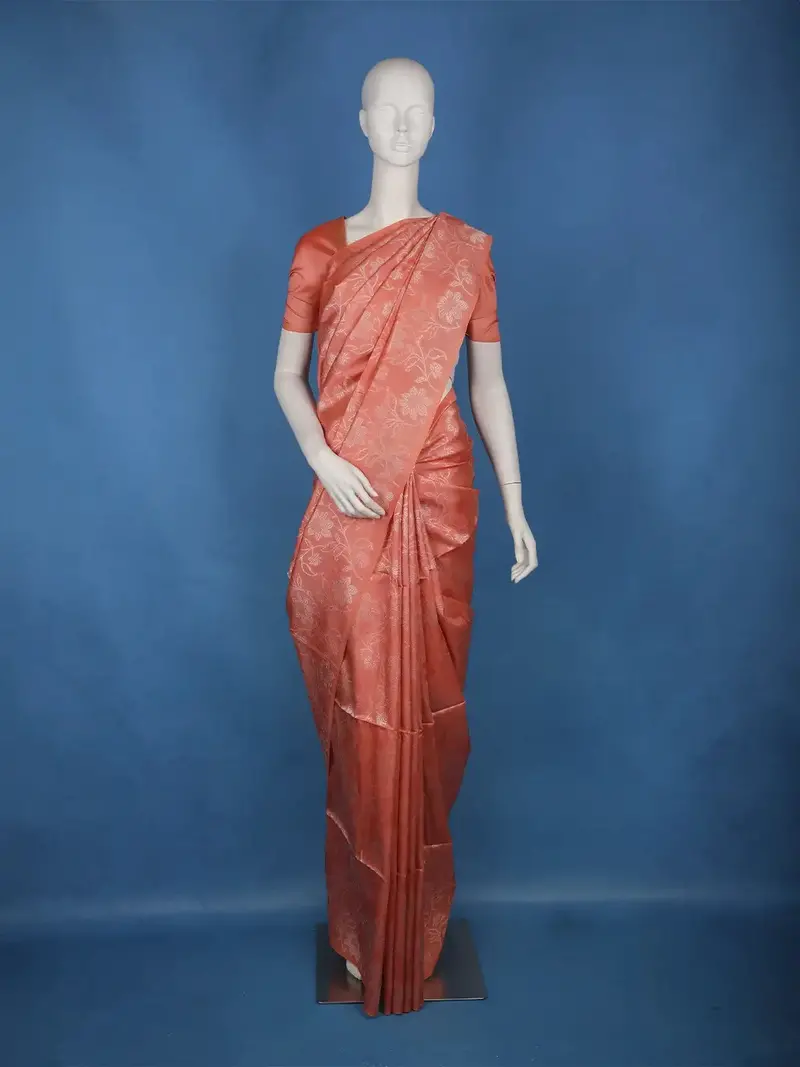 Peach Floral Woven Semi Tussar Saree 1