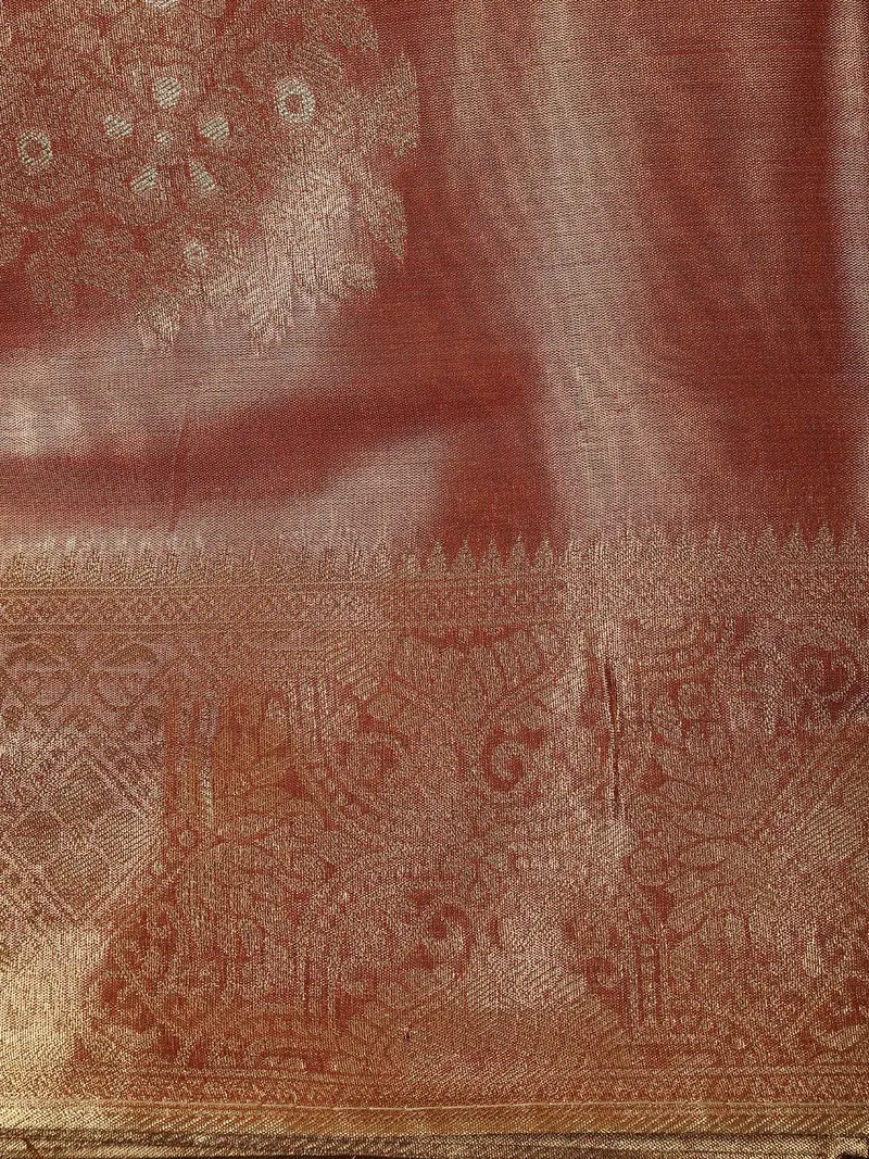 Peach Floral Zari Woven Design Tissue Silk Fancy Saree With Zari Border 2