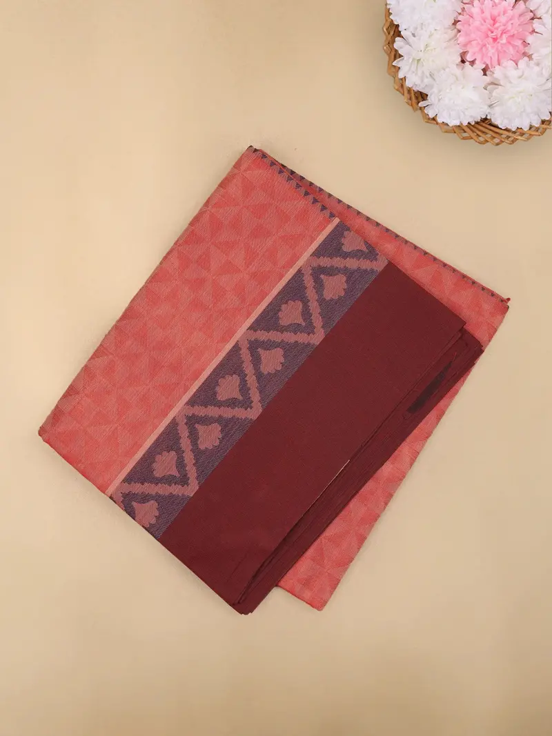 Peach Geometric Woven Design Cotton Saree 1
