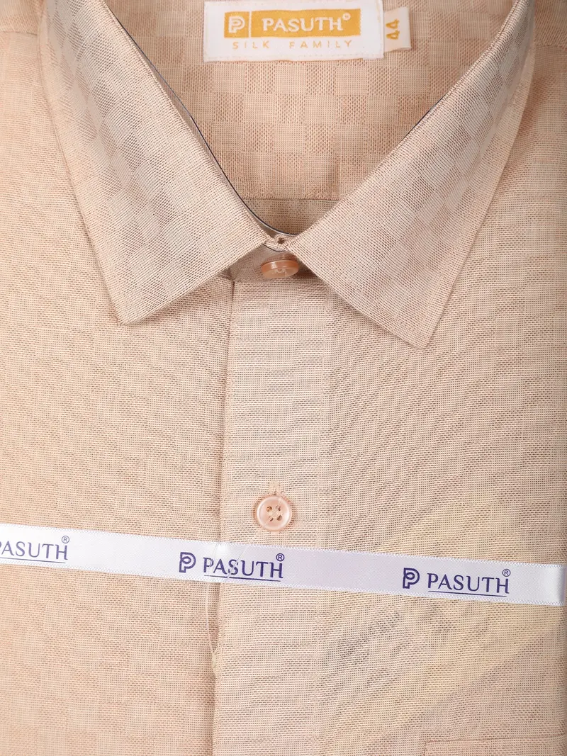 Peach Gold Checked Woven Design Shirt With Copper Zari Border Matching Dhoti Set 2