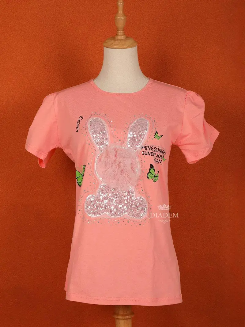 Peach Half Sleeve T-Shirt For Girls 1