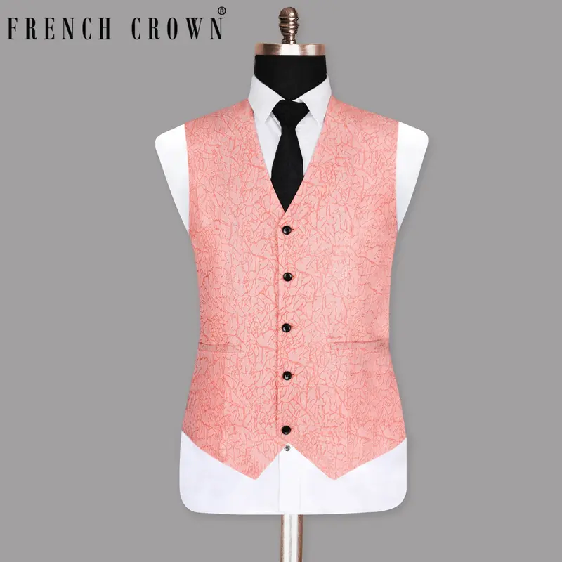 Peach Jacquard Textured Designer Waistcoat 1
