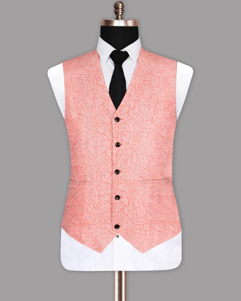 Peach Jacquard Textured Designer Waistcoat 2