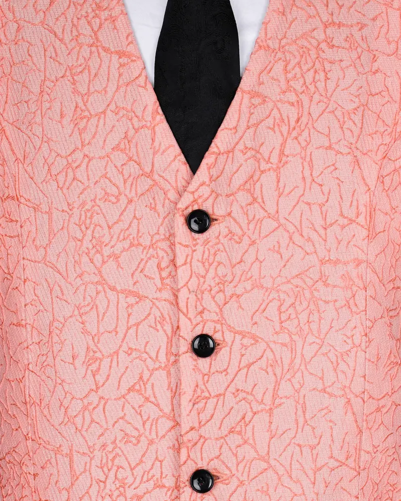 Peach Jacquard Textured Designer Waistcoat 4