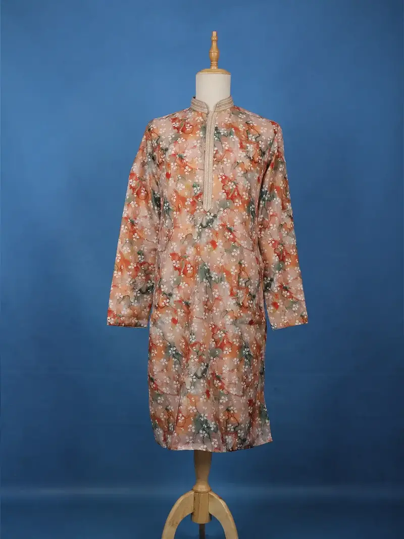 Peach Multicolor Floral Printed Straight Kurta 1