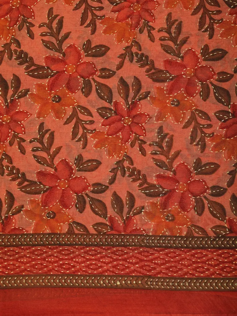 Peach Orange Floral Printed Design Karishma Cotton Saree 2