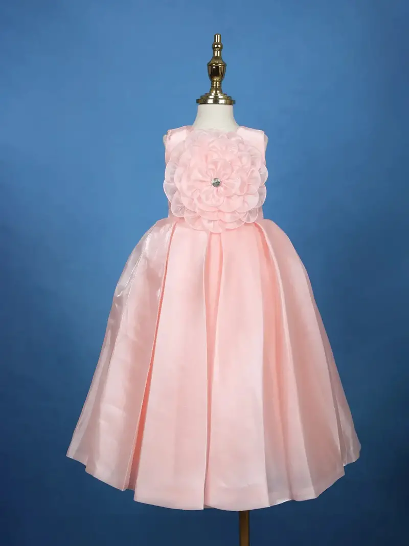 Peach Oversized Floral Satin Kids Gown 2