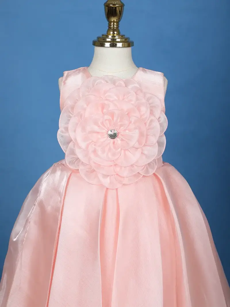 Peach Oversized Floral Satin Kids Gown 3