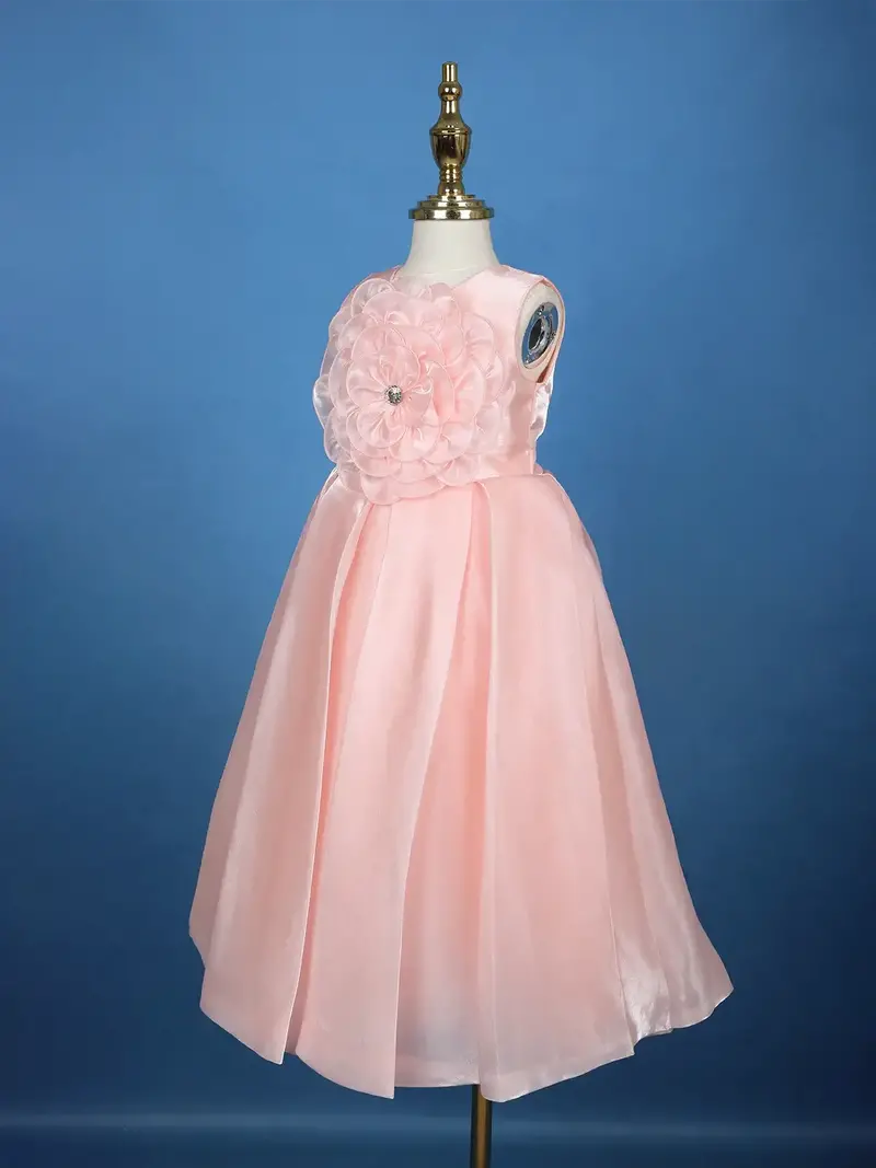 Peach Oversized Floral Satin Kids Gown 4