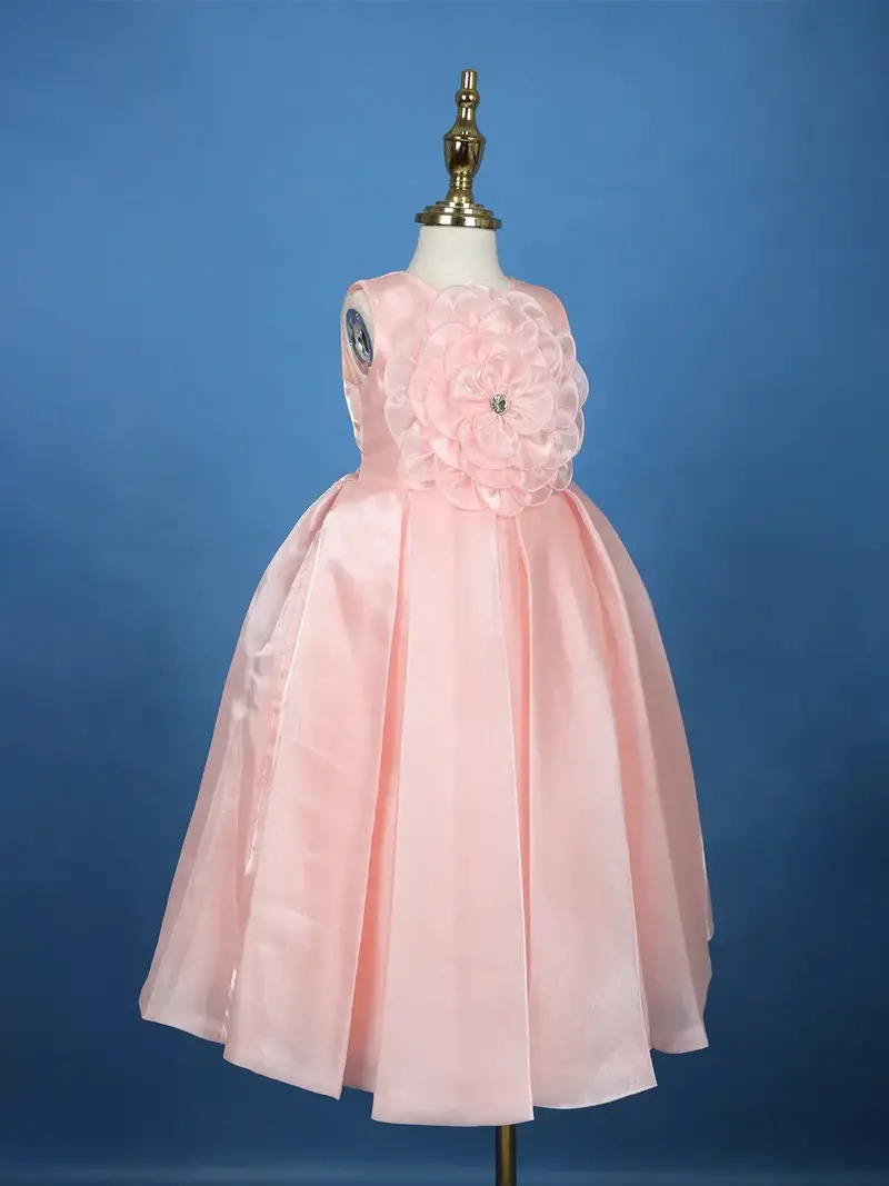 Peach Oversized Floral Satin Kids Gown 5