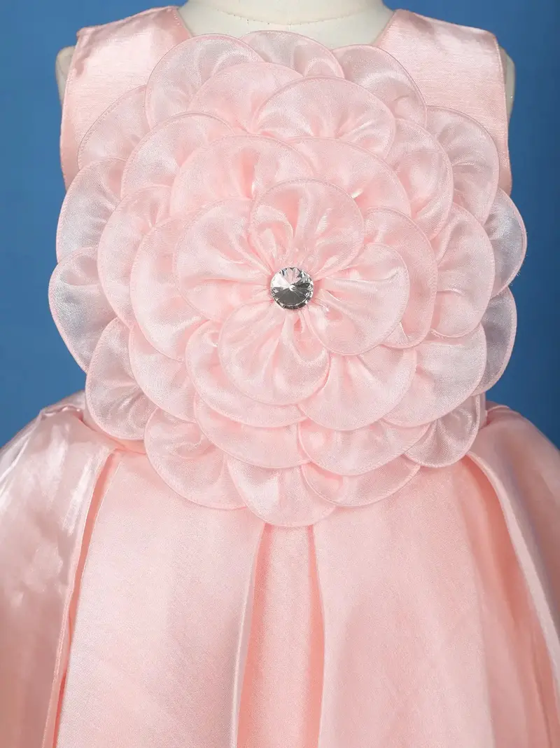 Peach Oversized Floral Satin Kids Gown 6