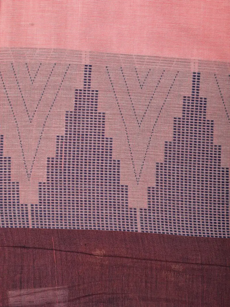 Peach Pink Geometric Design Pure Cotton Saree 2