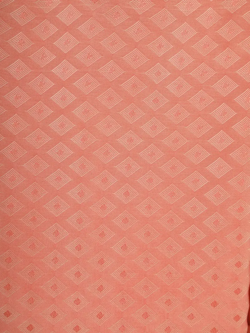 Peach Pink Geometric Woven Design Unstitched Shirt With Matching Dhoti Set With Elephant Zari Border 2