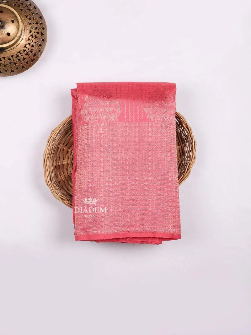 Peach Pink Pure Kanchipuram Bridal Silk Saree With Stripes On The Body And Zari Border 1