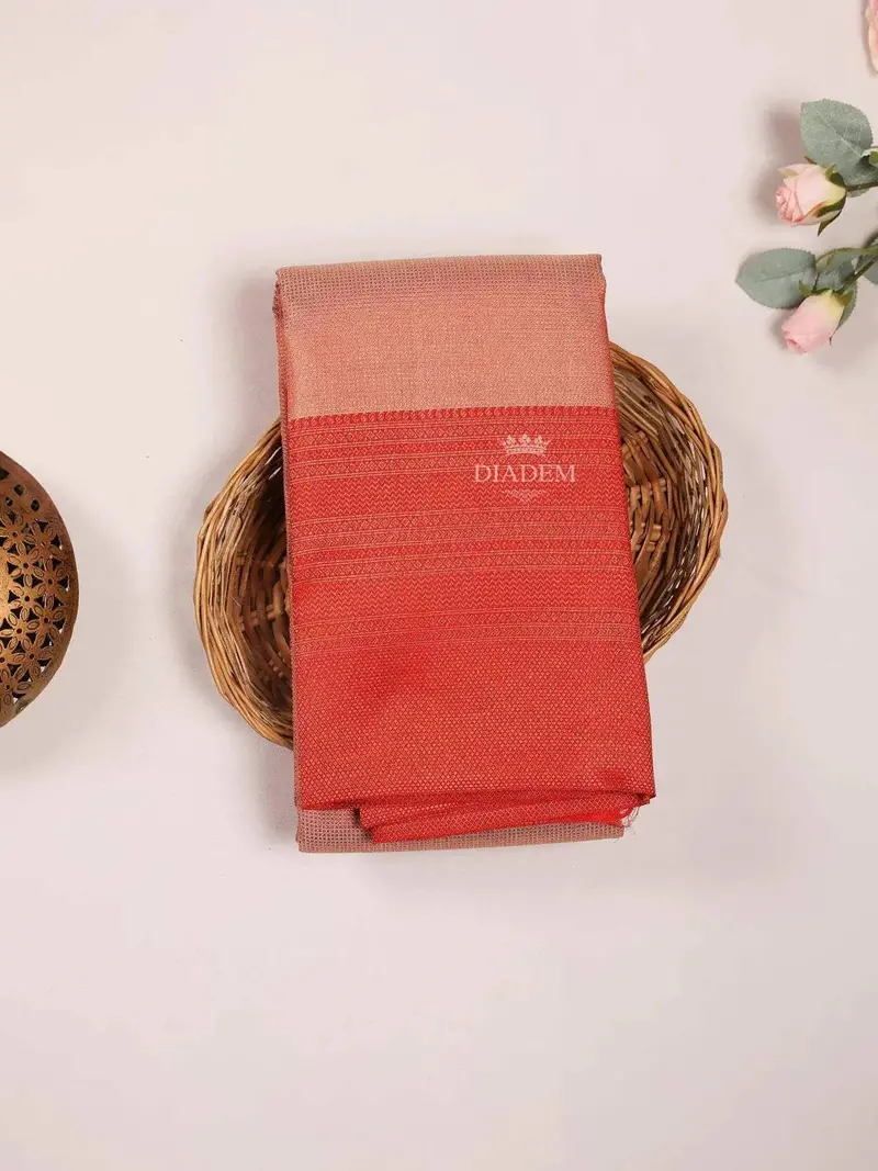 Peach Pure Kanchipuram Bridal Silk Saree With Plain Body And Contrast Zari Border 1