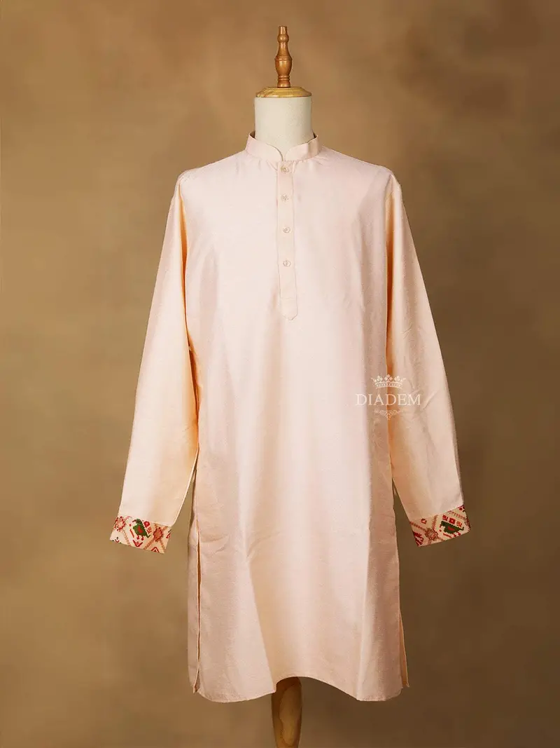 Peach Raw Silk Embroidery Indo-Western Sherwani Suit, With Pant 2