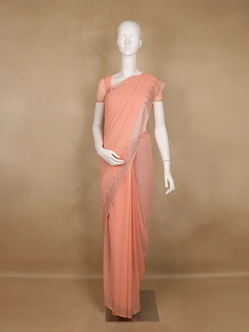 Peach Sequins Design Satin Saree 1
