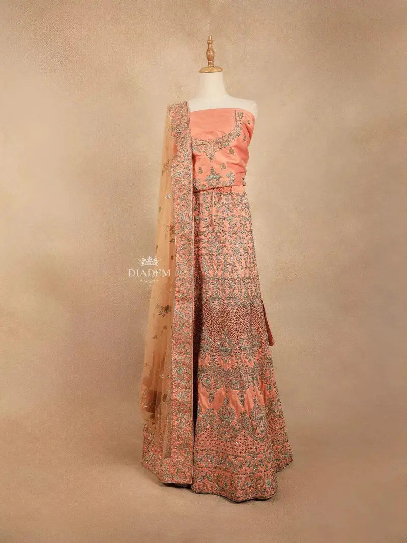 Peach Silk Embroidered Bridal Lehenga For Women 1