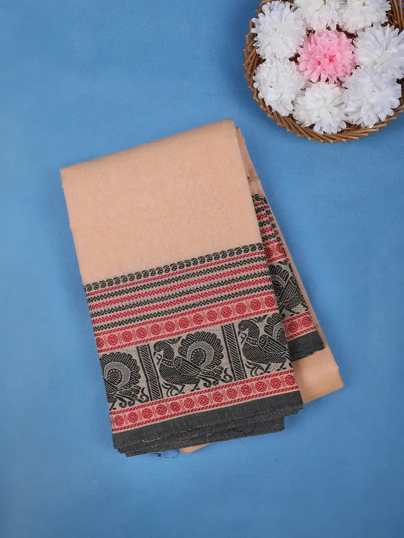 Peach Solid Design Cotton Saree 1
