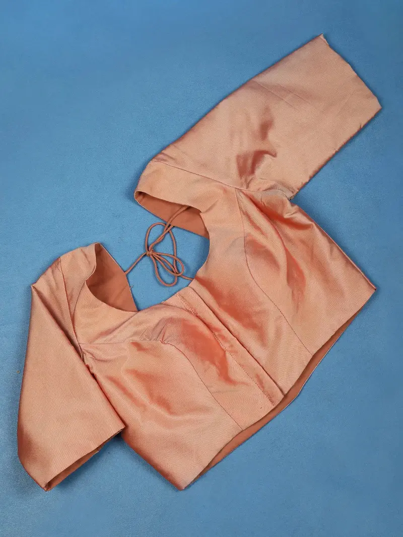 Peach Solid Design Silk Readymade Blouse 1