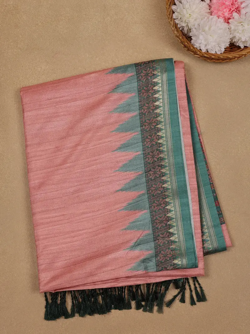 Peach Solid Designed Soft Silk Saree 1
