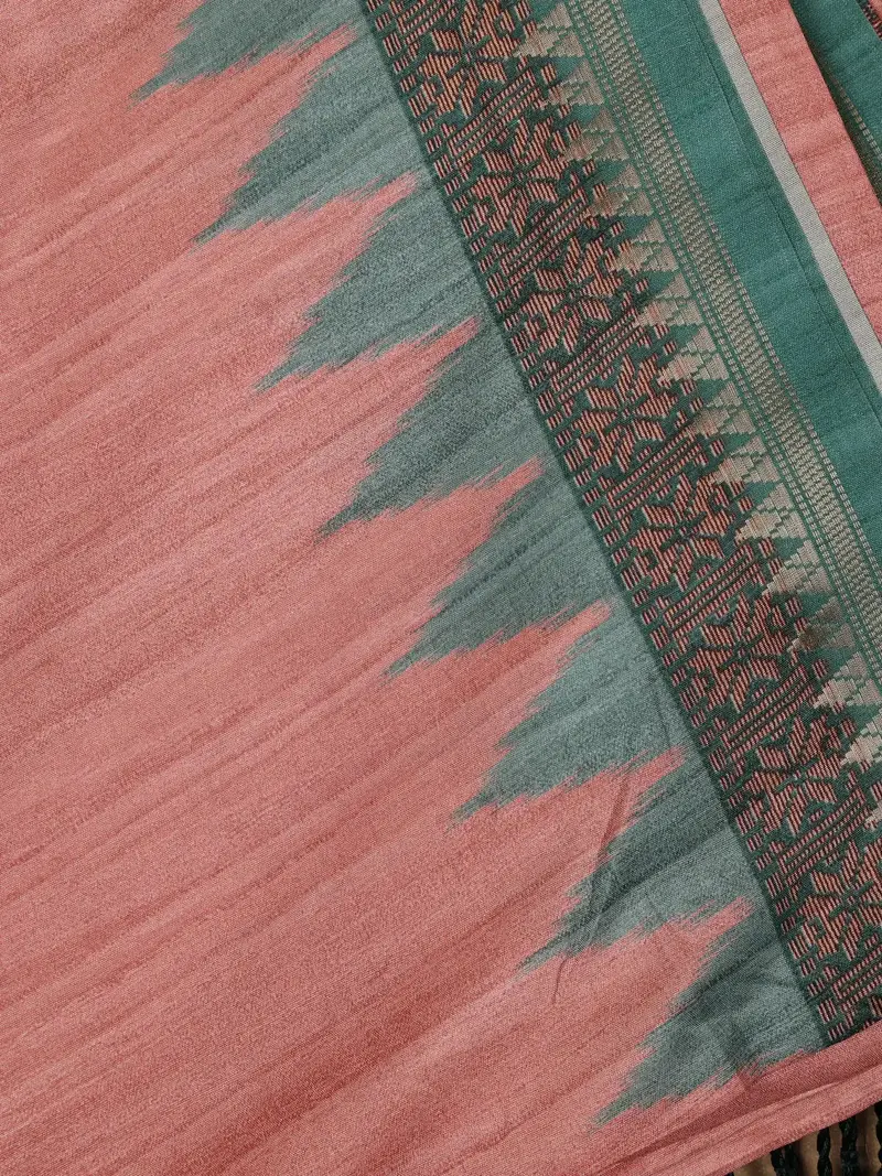 Peach Solid Designed Soft Silk Saree 2
