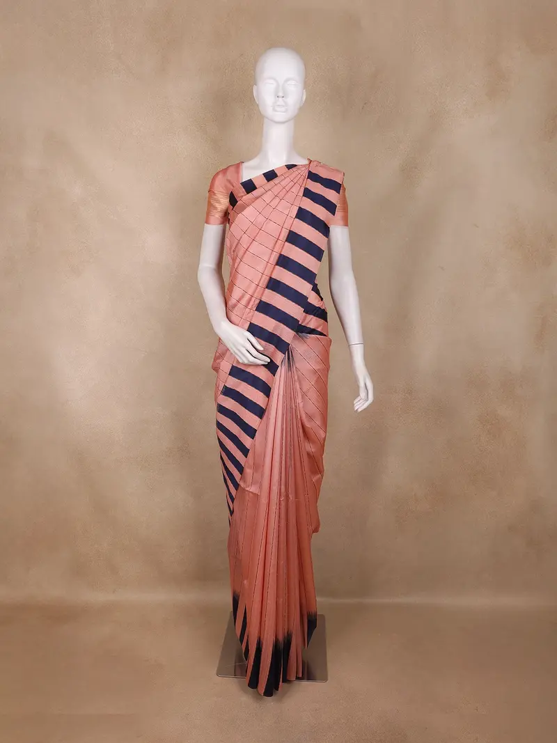 Peach Striped Design Semi Tussar Silk Saree 1