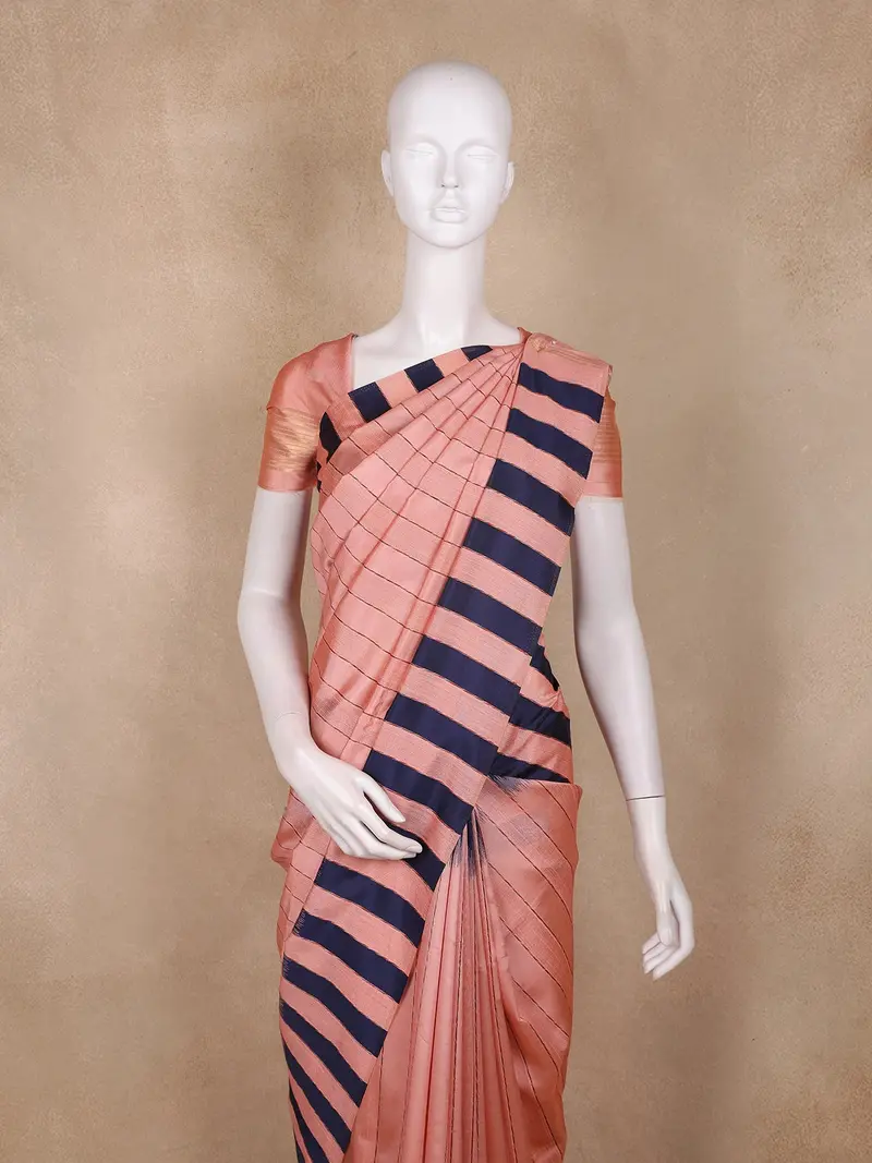 Peach Striped Design Semi Tussar Silk Saree 2
