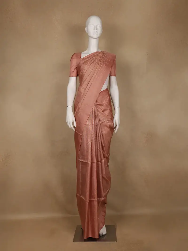 Peach Striped Design Soft Silk Saree 1