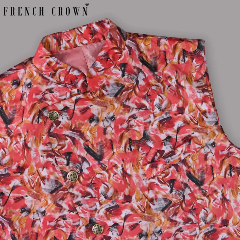 Peach Tonal Brushing Print Super Soft  Designer Nehru Jacket 1