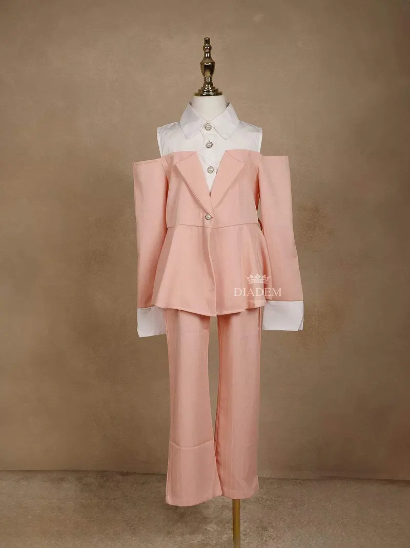 Peach With White Cotton Shirt And Pant 1