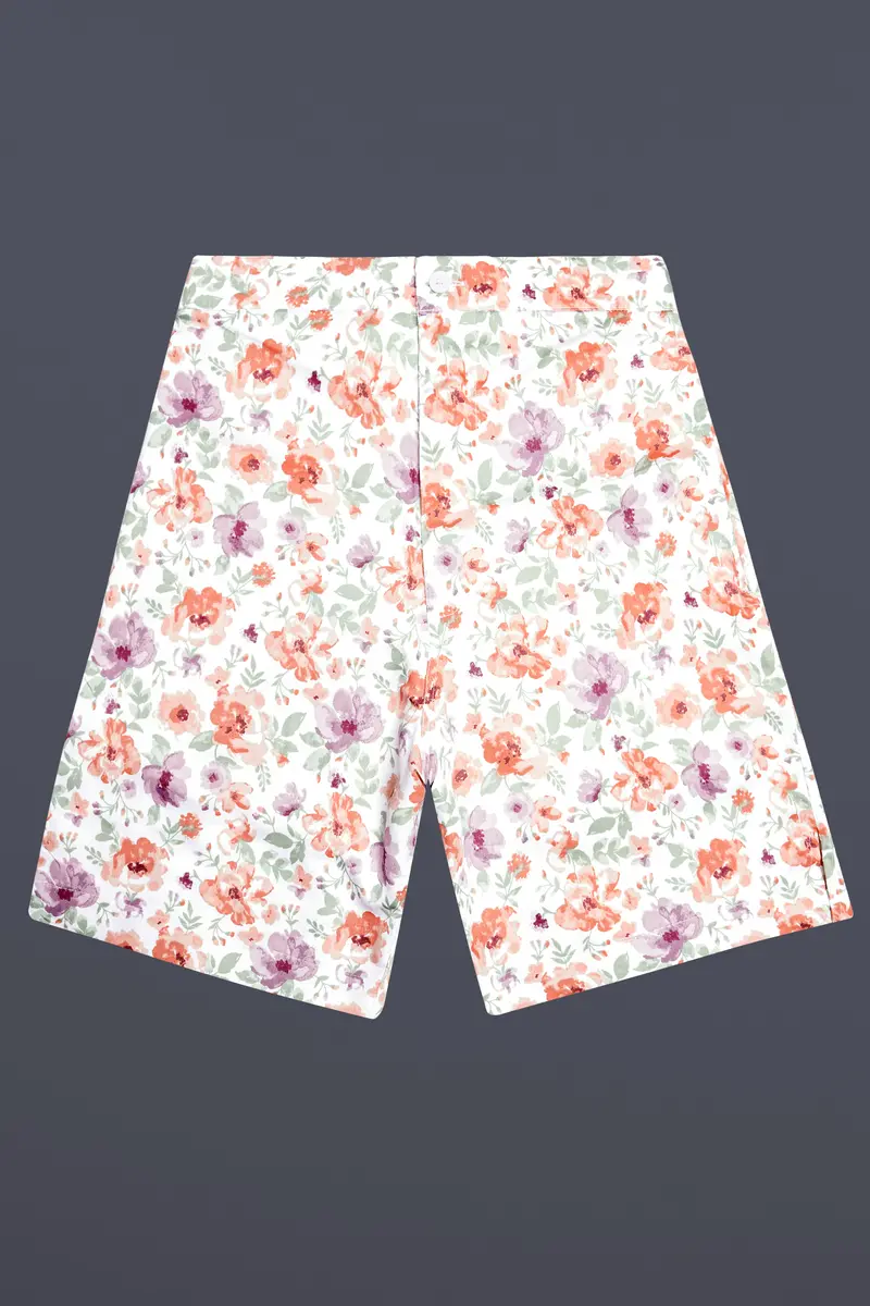 Peachy And Bright White Foral Printed Subtle Sheen Super Soft Premium Cotton Shorts 2