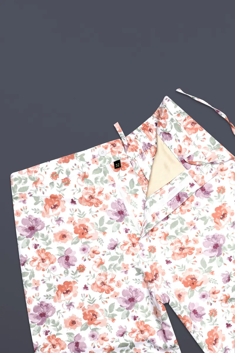 Peachy And Bright White Foral Printed Subtle Sheen Super Soft Premium Cotton Shorts 4