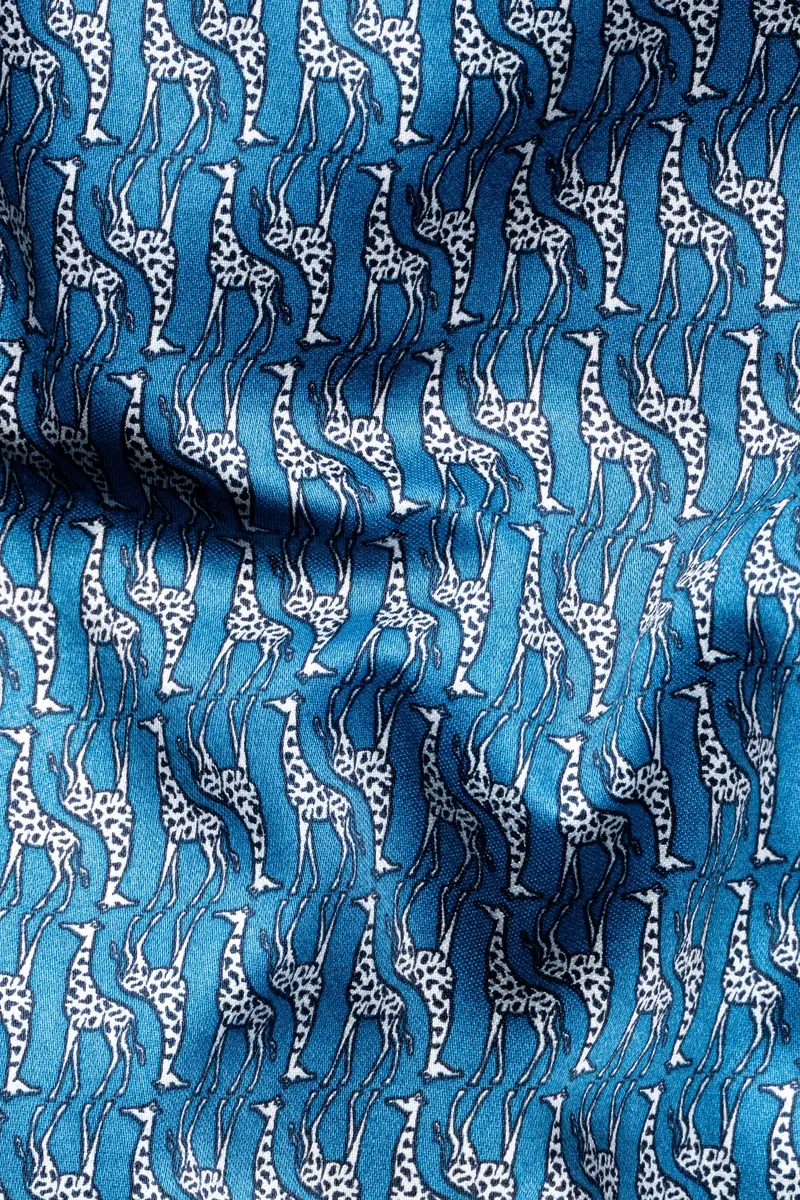 Peacock Blue And Bright White Giraffes Printed Premium Cotton Designer Shirt 3