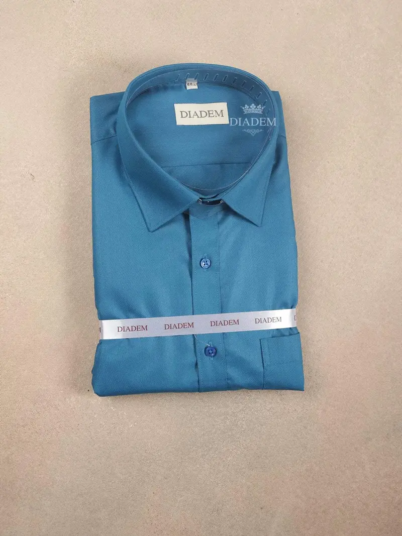 Peacock Blue Cotton Plain Formal Shirt, Full Sleeve 1