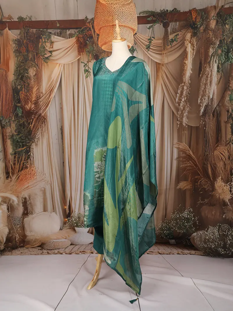Peacock Blue Floral Design Shimmer Straight Cut Salwar Suit 3