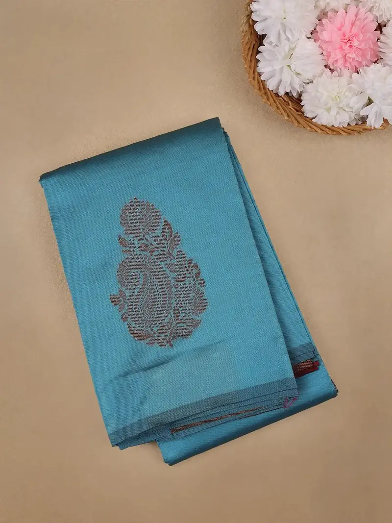 Peacock Blue Paisley Design Banarasi Silk Saree 1