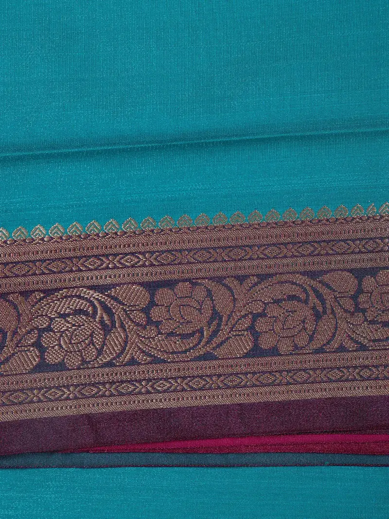 Peacock Blue Solid Woven Banarasi Silk Saree 2