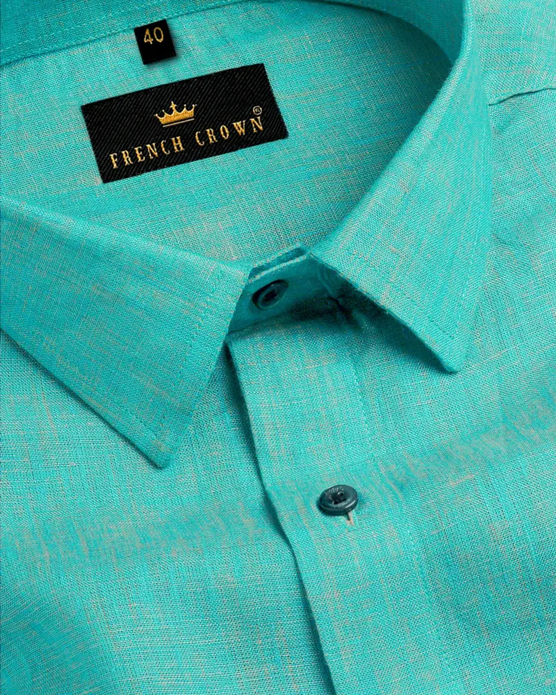 Peacock Blue With Brown Two-Tone Luxurious Linen Shirt 1