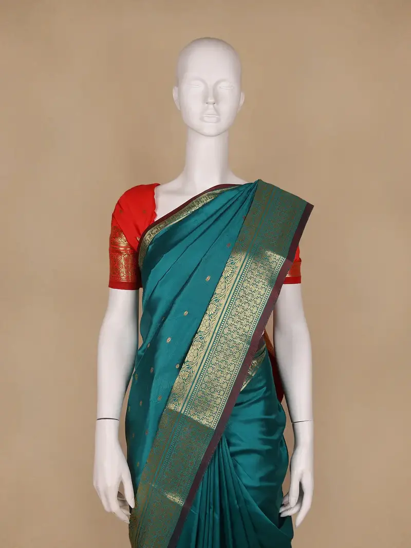 Peacock Green Butta Design Zari Weaving Soft Silk Saree 2