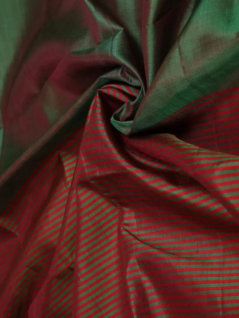 Peacock Green Soft Silk Saree With Stripes Design On The Body And Without Border 2